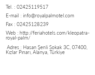 Kleopatra Royal Palm Hotel iletiim bilgileri